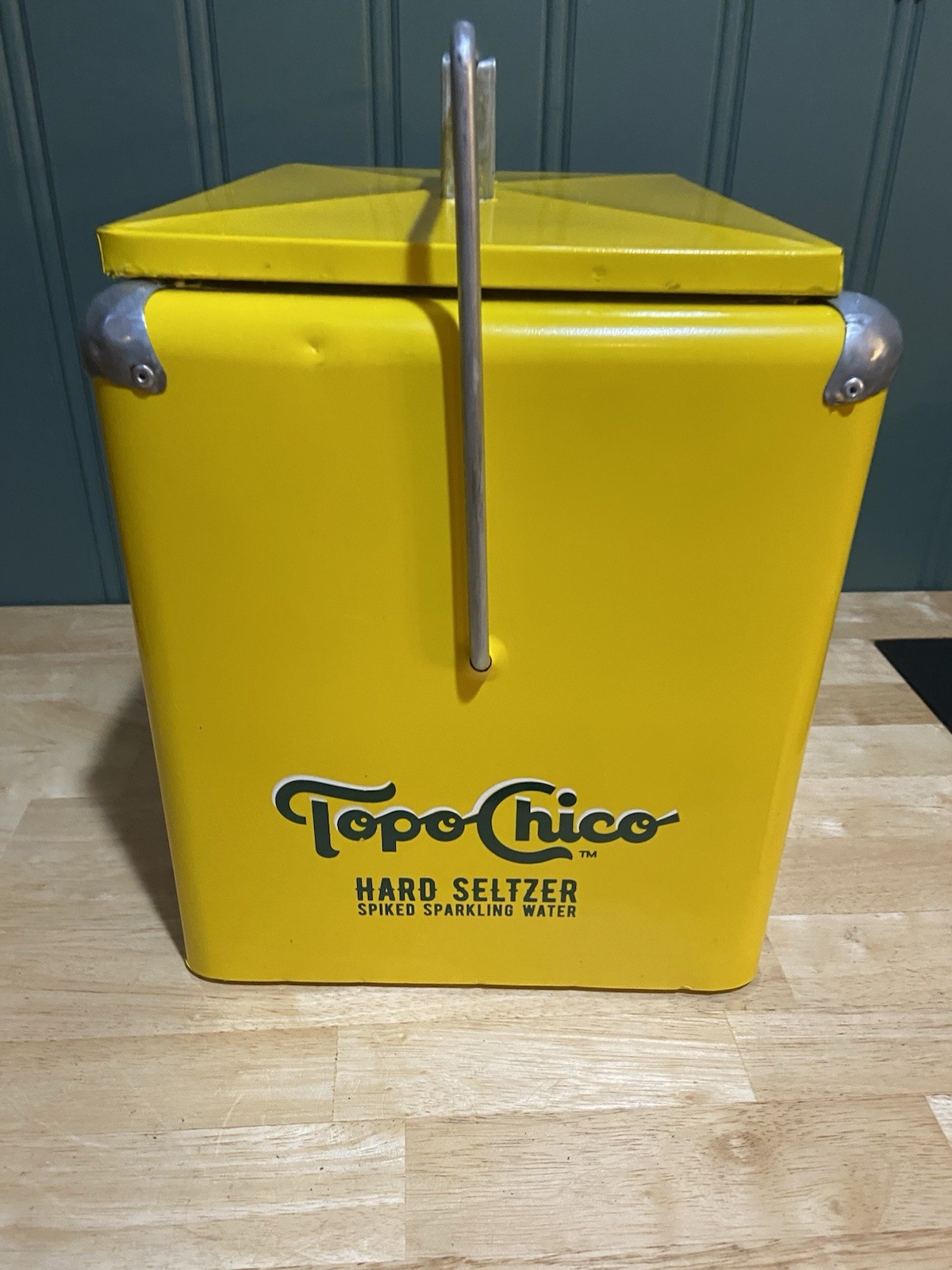 Topo Chico Cooler Metal Ice Chest Box Yellow Hard Seltzer Spiked Water Sparkling