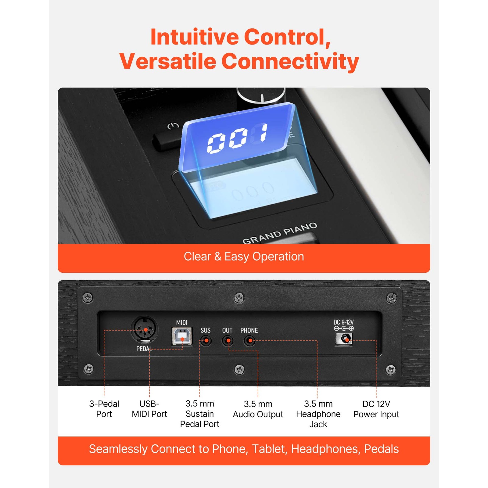 Uimoso 88-Key Weighted Digital Piano with Stand and 280 Tones - Black