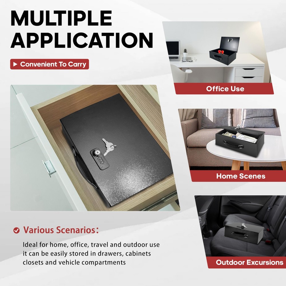 Fireproof Lock Box with Key&Combination Lock-Fire Safe Document Box,Portable