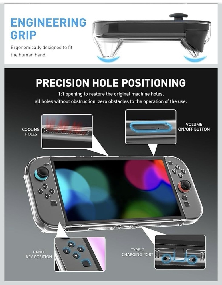 Dockable Case for Nintendo Switch 2 Clear Protective Cover Ergonomic Grip Shell