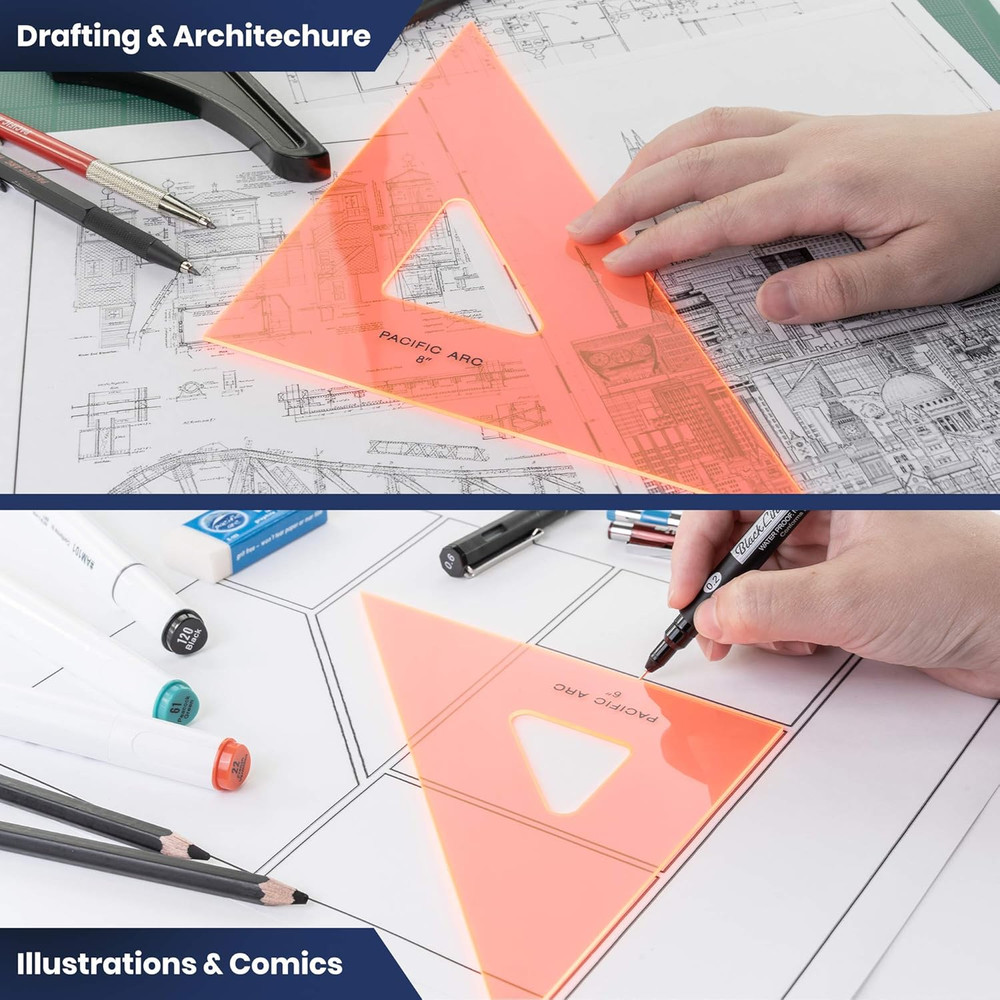 Drafting Triangle, 4-inch, 45/90 Degrees, Fluorescent Orange