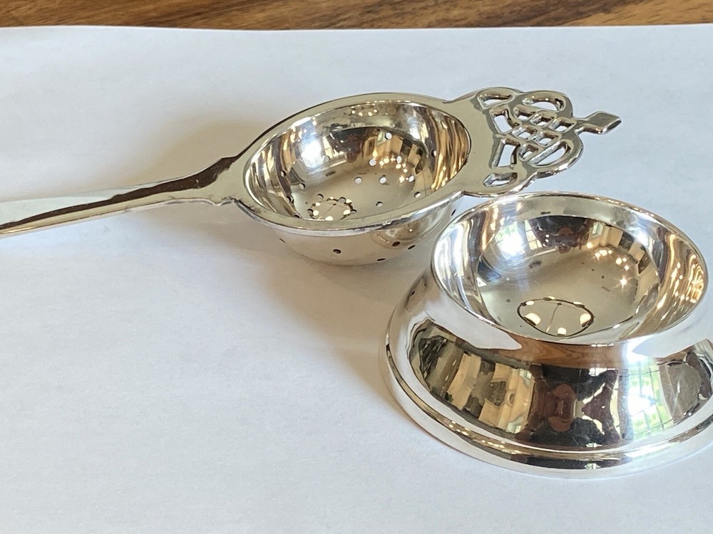 Ornate Tea Bag Rest With Bowl Silver Plated