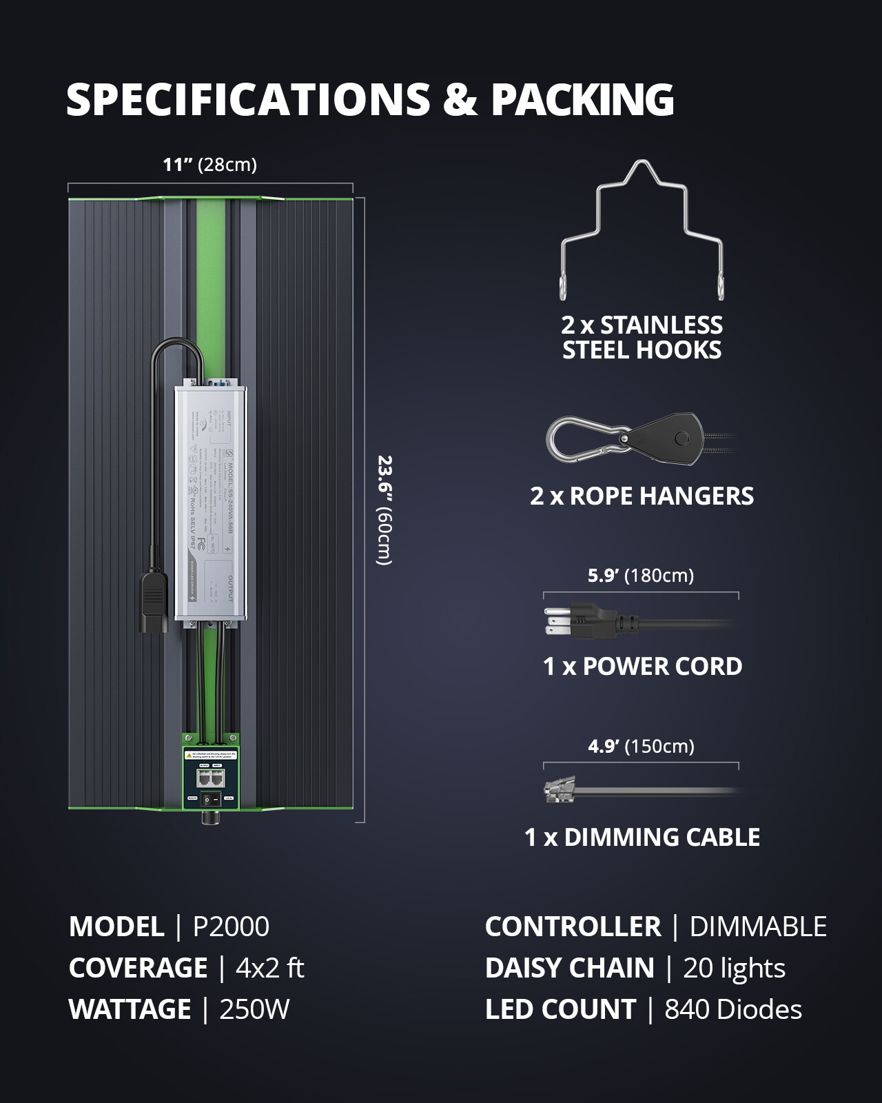 VIPARSPECTRA NEW P2000 LED Grow Light Full Spectrum Indoor Plants Hydroponics IR