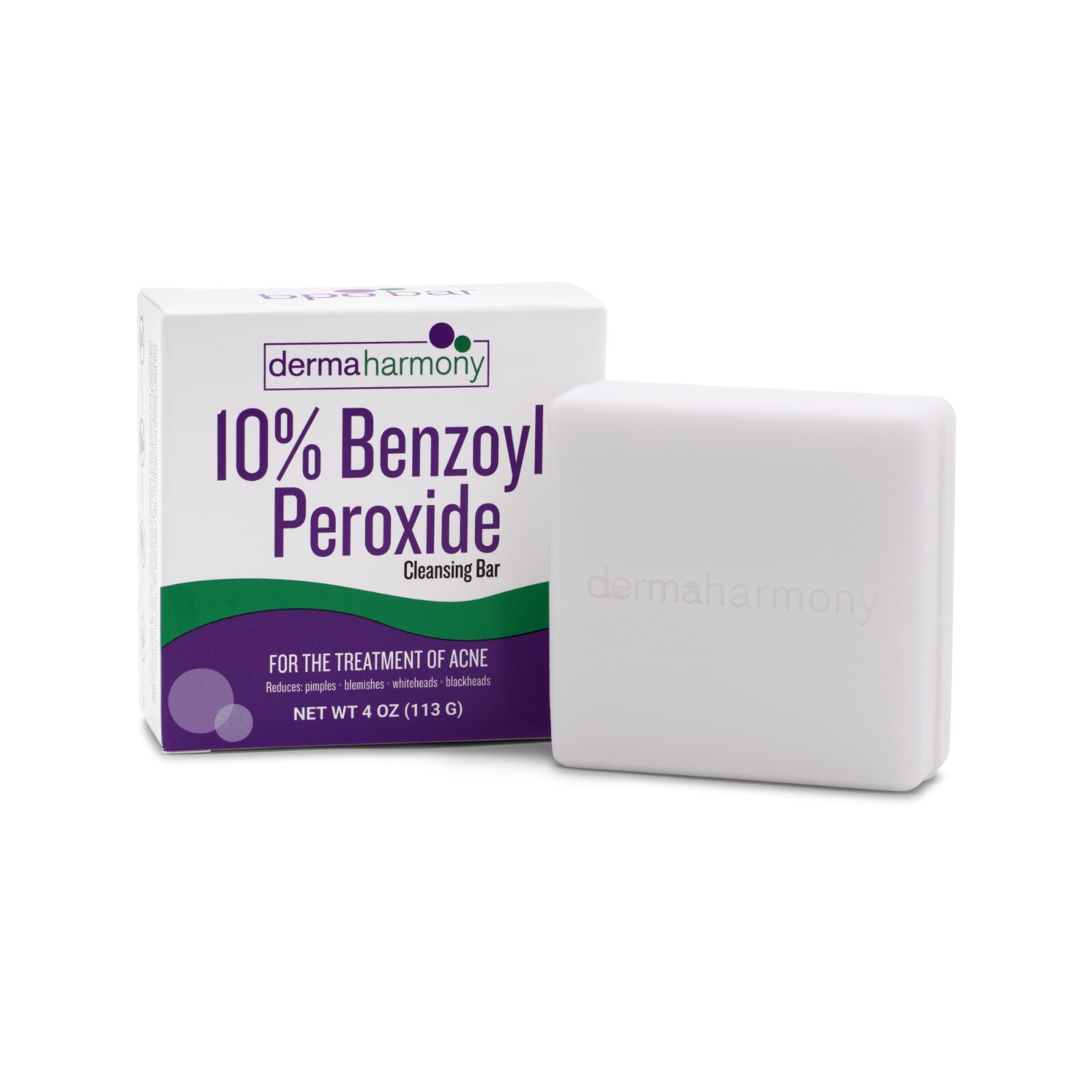 10% Benzoyl Peroxide Non Soap Cleansing Bar - DermaHarmony 4oz - One Bar