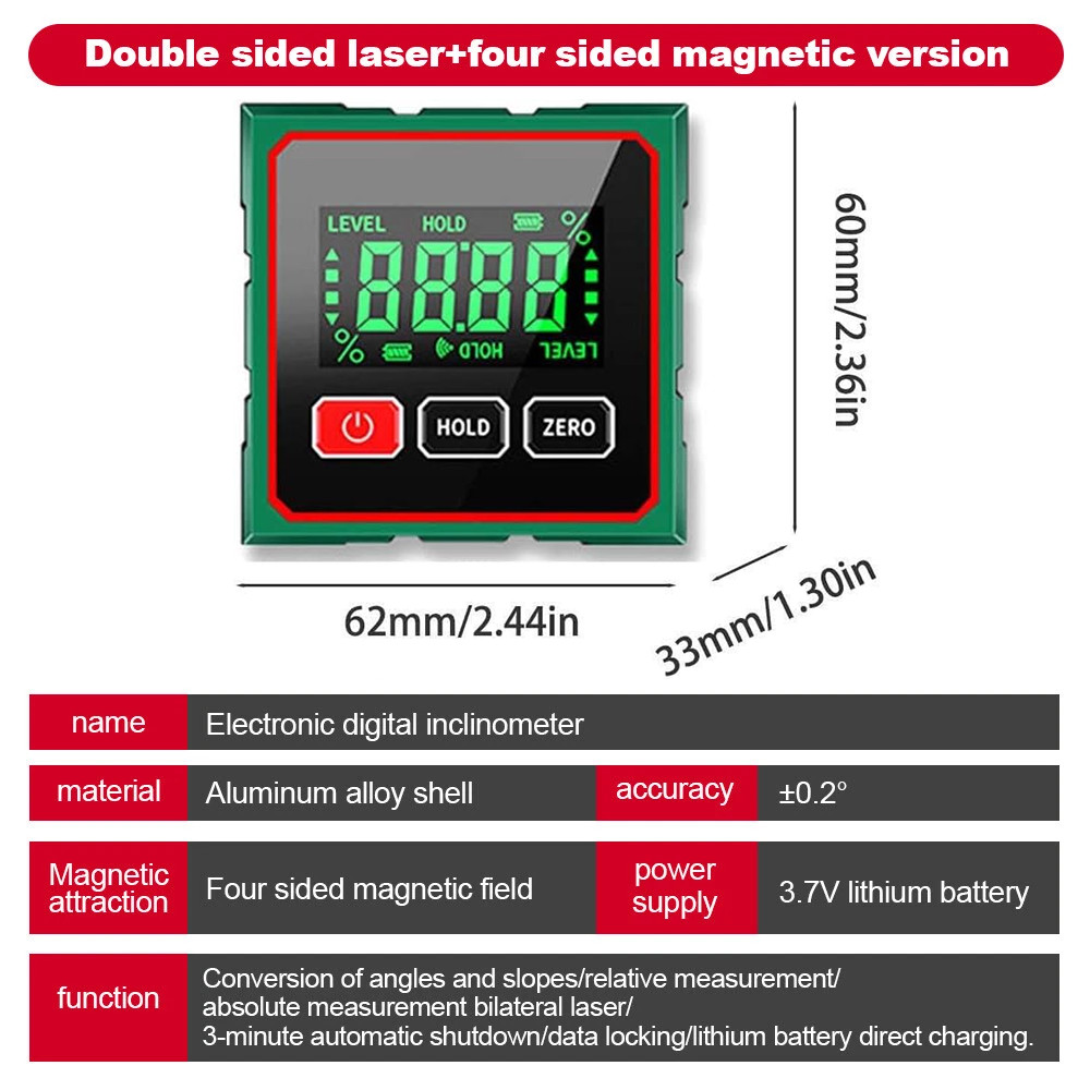 Digital Angle Finder Magnetic Protractor 4-side Laser Level Box Inclinometer US