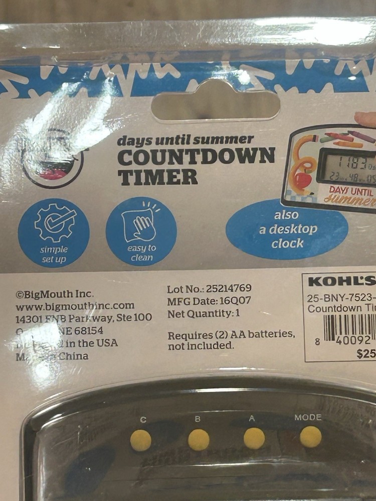 BIGMOUTH Days Until Summer Countdown Clock Timer Days, Hr, Min, Sec Countdown