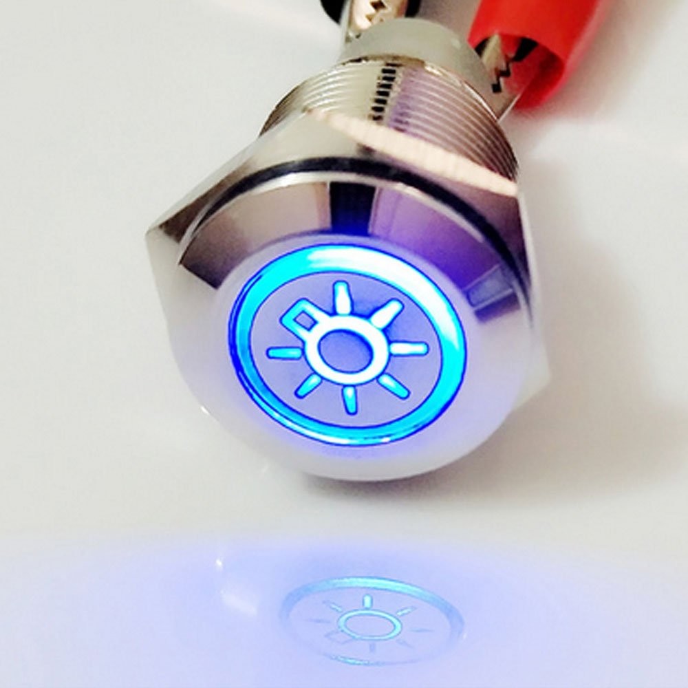 12V Car Vehicle Blue LED Light Headlight Push Button Metal Toggle Switch Sock...