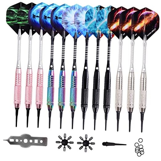 Darts Plastic Tip - Soft Tip Darts Set - 12 Pcs 18 pink+silver+black+rainbow