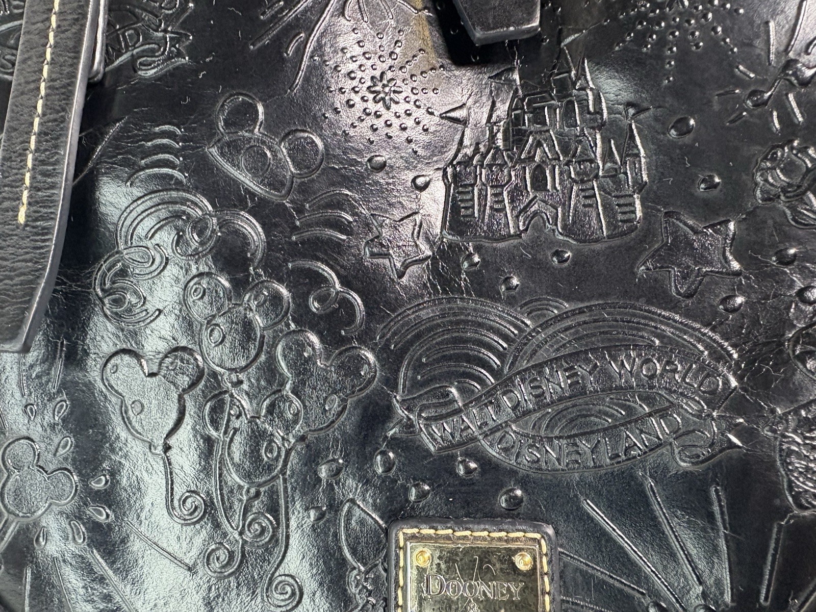 Dooney & Bourke Disney Black Embossed Leather Tote Bag Mickey Mouse Authentic