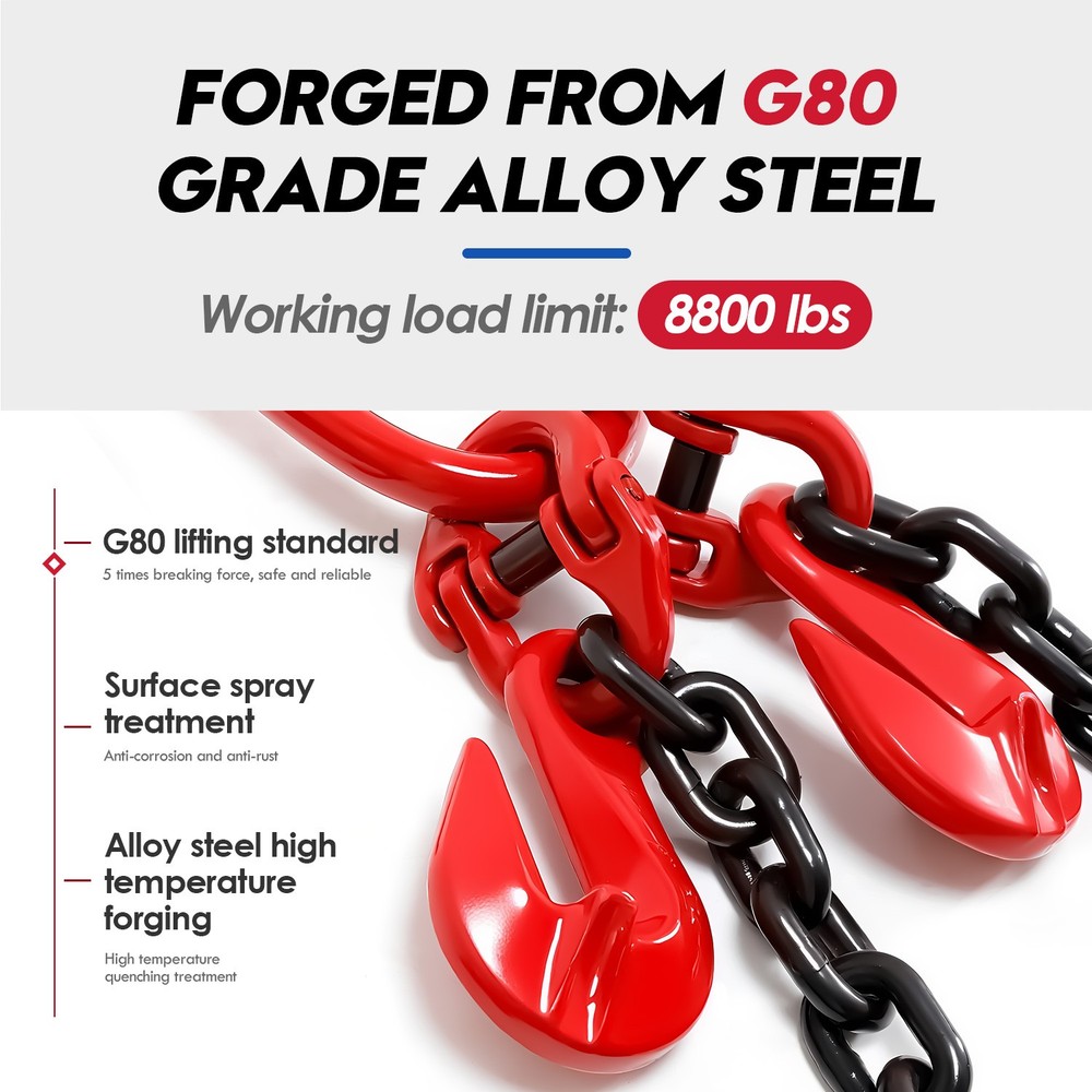 Shipping Container Loading Chain (1/2" x 5'),Container Chain Bridle Hooks G80..