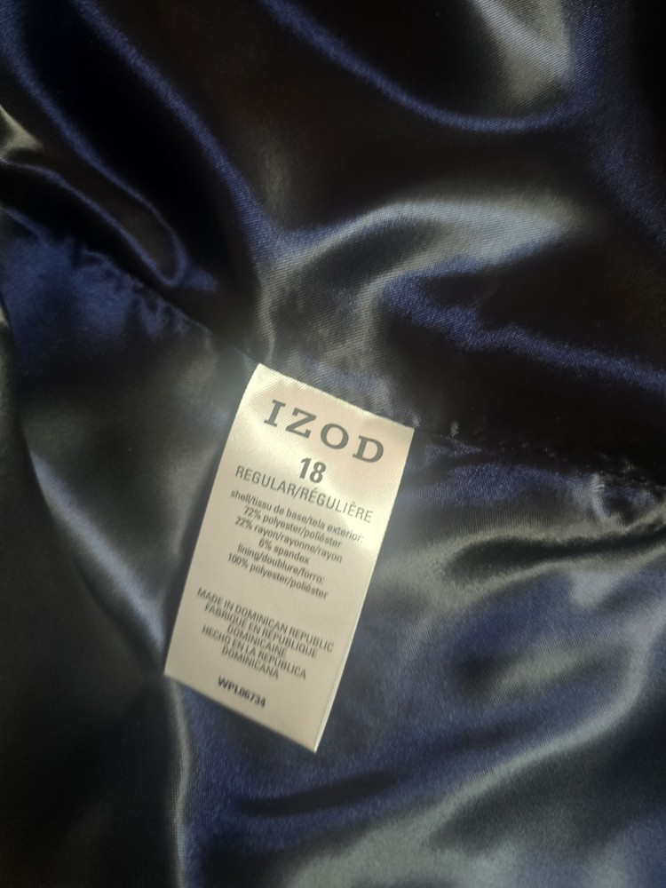 IZOD Men's Gray Two-Button Blazer Size 18 Regular Notch Lapel Polyester Rayon