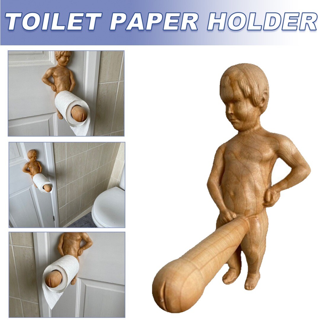 Funny Wood Toilet Paper Holder Roll Tissue Wall Mounted Papers Holder Towel Rack