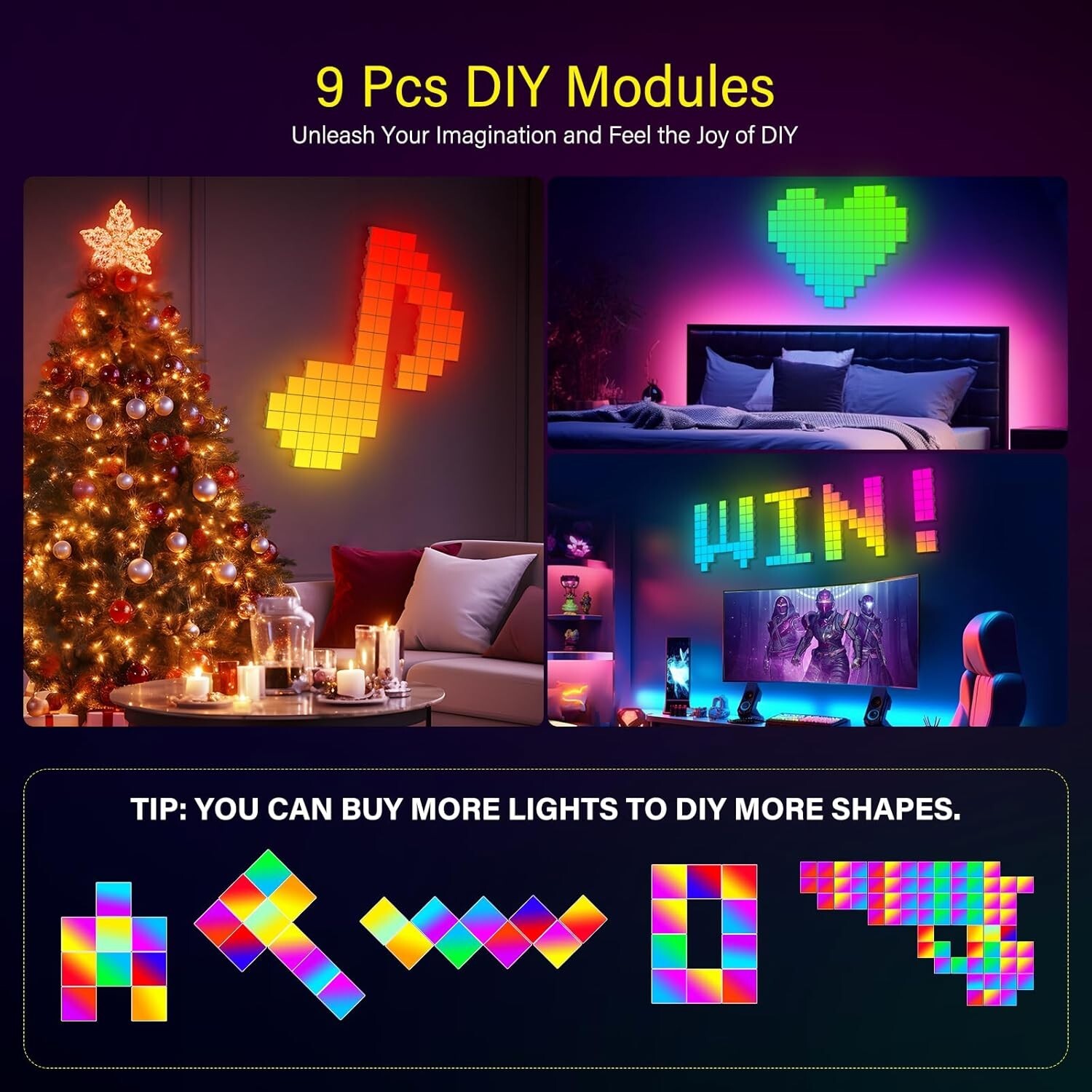 9 Pack Wall Light RGB Panel Smart APP Mini Square RGB Lights Smart LED White