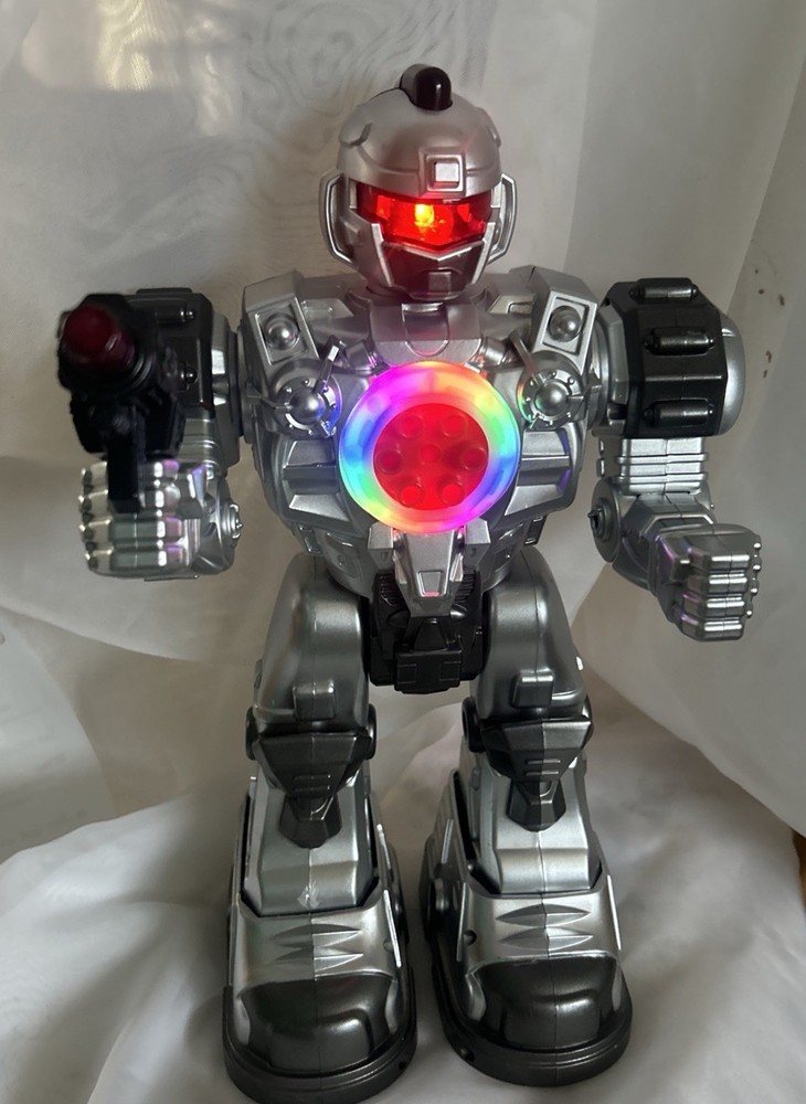 Toy Robot Light up, sounds, silver , no remote control, Robot toy