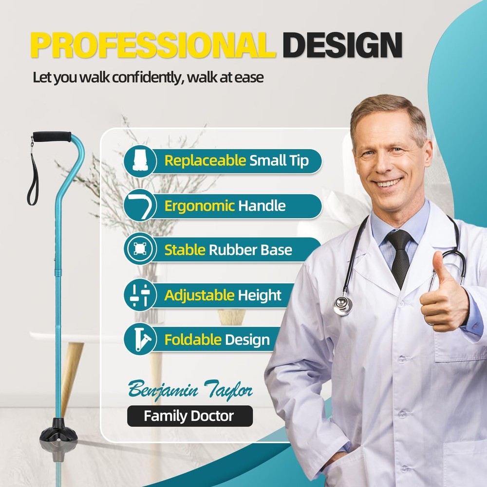 BeneCane Walking Cane Adjustable Cane with Offset Soft Cushioned Handle for M...