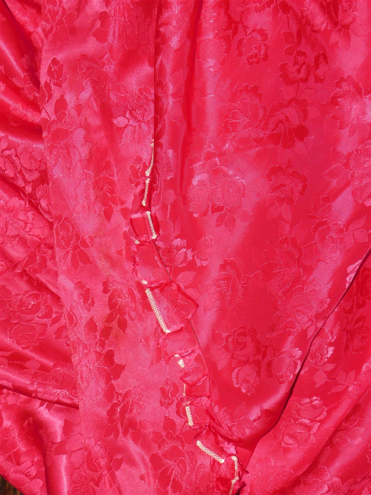 Vtg Womens Fuchsia Pink Floral Silk Damask Full Length Kimono Robe Nightwear