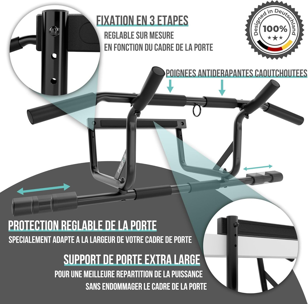 PULLUP & DIP Pull-Up Bar for Door Frames for Hanging without Screws and No Slipp