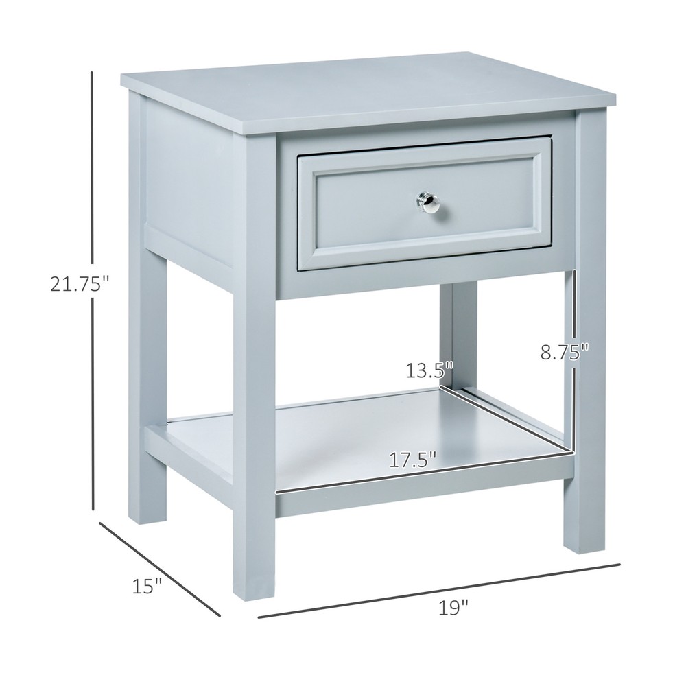 Accent End Table with Grey Tabletop, and Storage Drawer, Grey