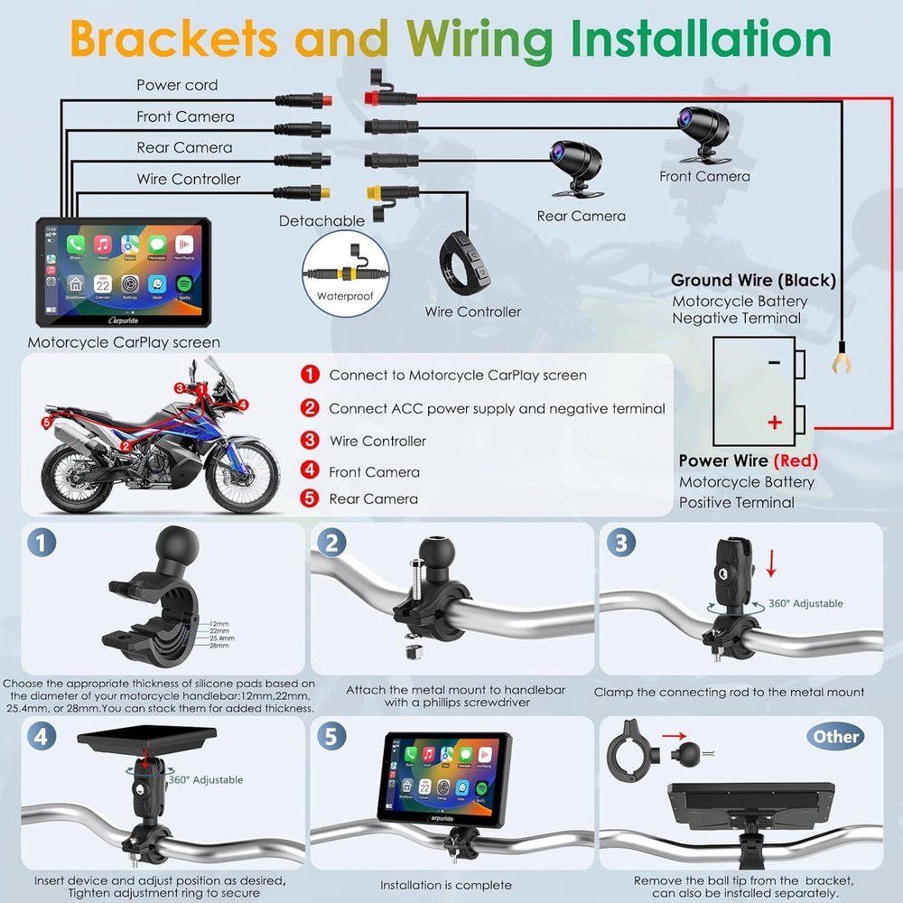 Carpuride W712D Carplay Android Auto Wired Controlle Waterproof Touchscreen GPS
