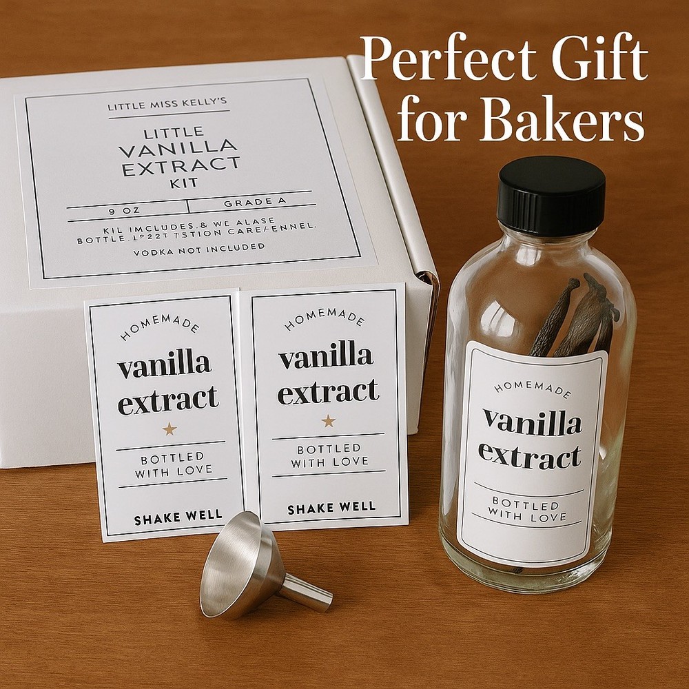 Homemade Vanilla Extract Kit: Organic Madagascar Beans, DIY Gift, 4 oz Bottle