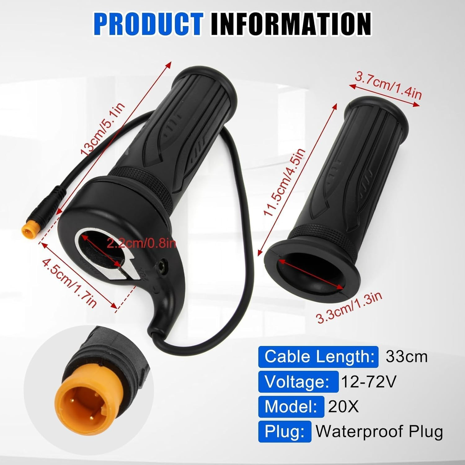 Full Twist Throttle Ebike, 12V-72V 3 Pin Full Twist Throttle for 22.2Mm Handleba