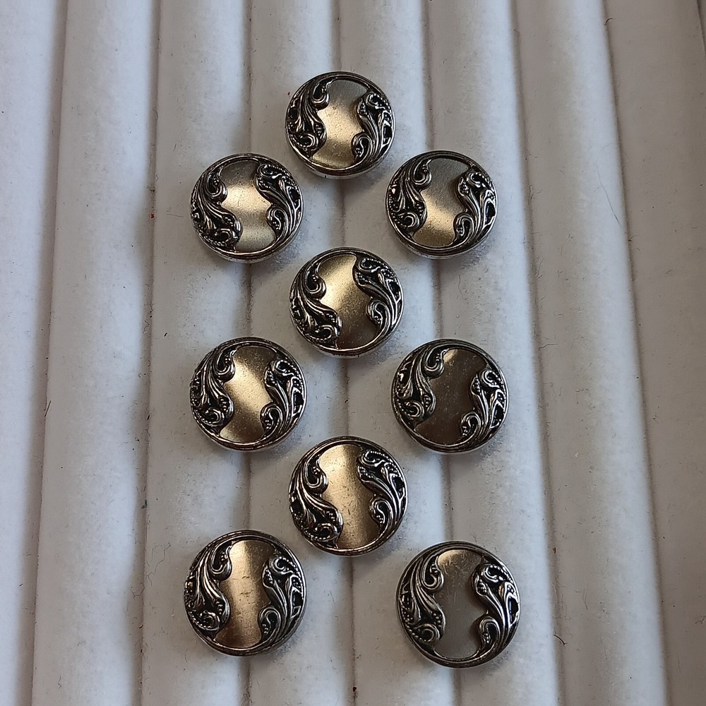 Silver Scroll Blazer Coat Buttons 9 Measures 3/4" Across