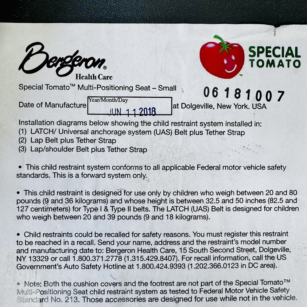 Special Tomato Special Needs MPS Multi-Positioning Seat Small Car Shell Only