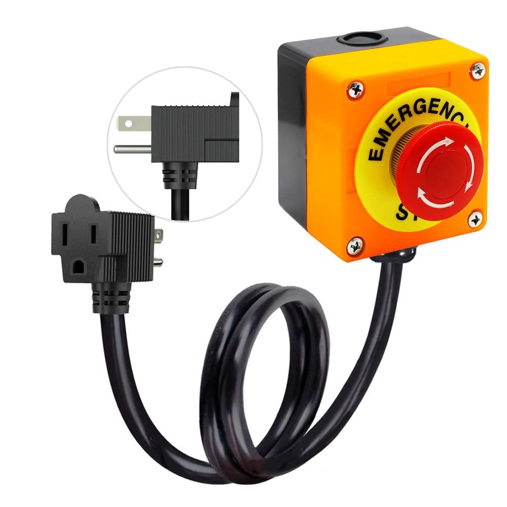 Emergency Stop Push Button Switch with 3.3-Ft 14AWG Cable & Piggyback Plug, IP67