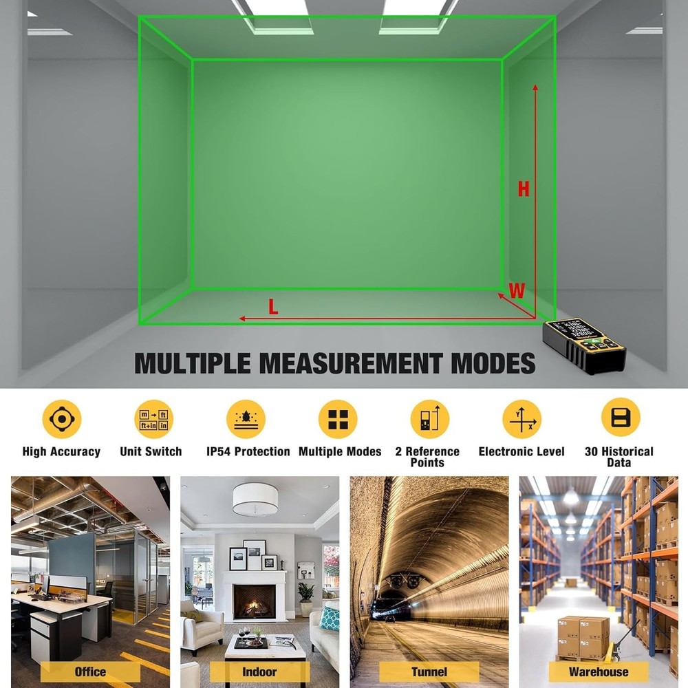 Precision Laser Measure - 328ft Green Laser Tool with Angle Sensor & LCD Display