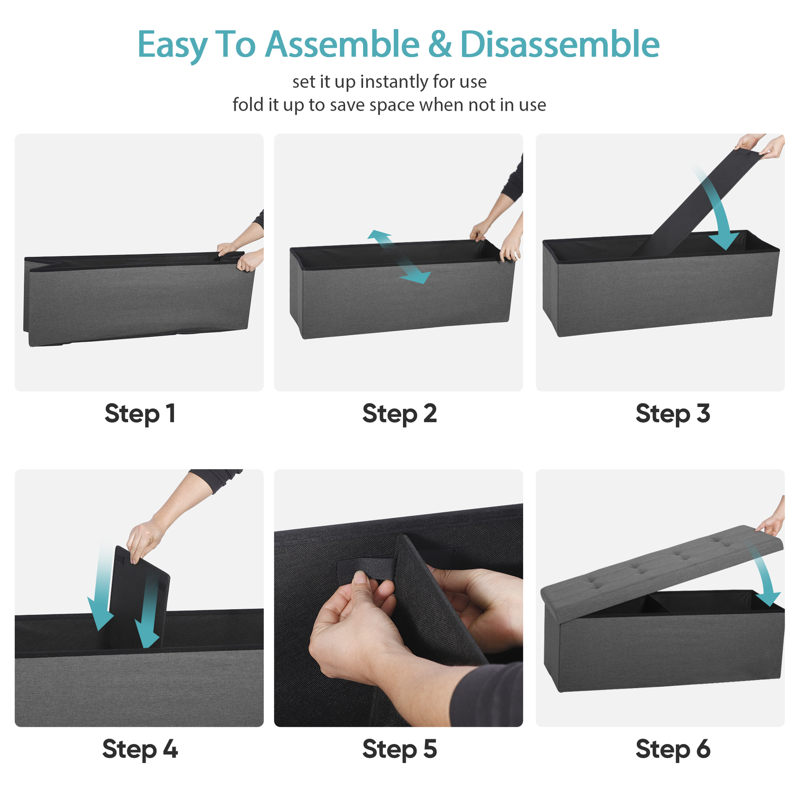 43"Storage Ottoman Bench Folding Chest Footrest Stool MDF Frame w/Lid Light Grey