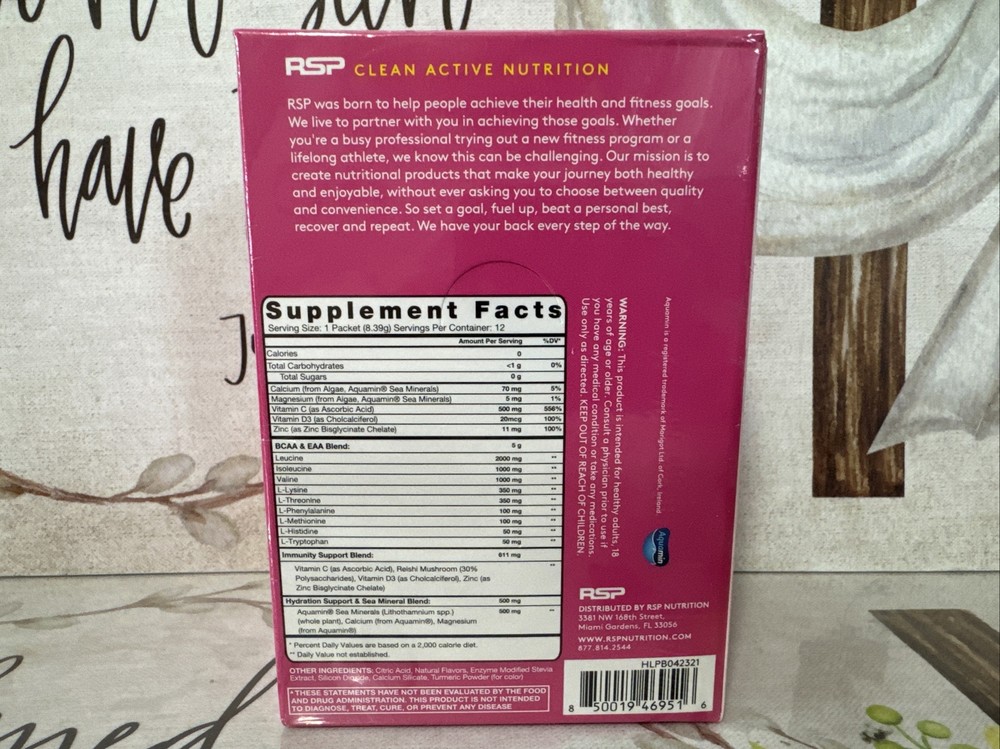 RSP AMINOLEAN RECOVERY 5G BCAA+ EAA HYDRATING ELECTROLYTES IMMUNITY SUPPORT 4pk