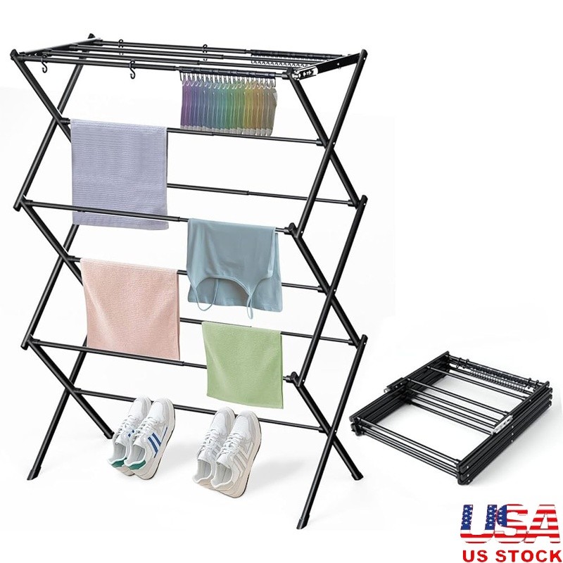 Adjustable Iron Laundry Drying Rack Foldable Space Saving 35lbs Capacity New