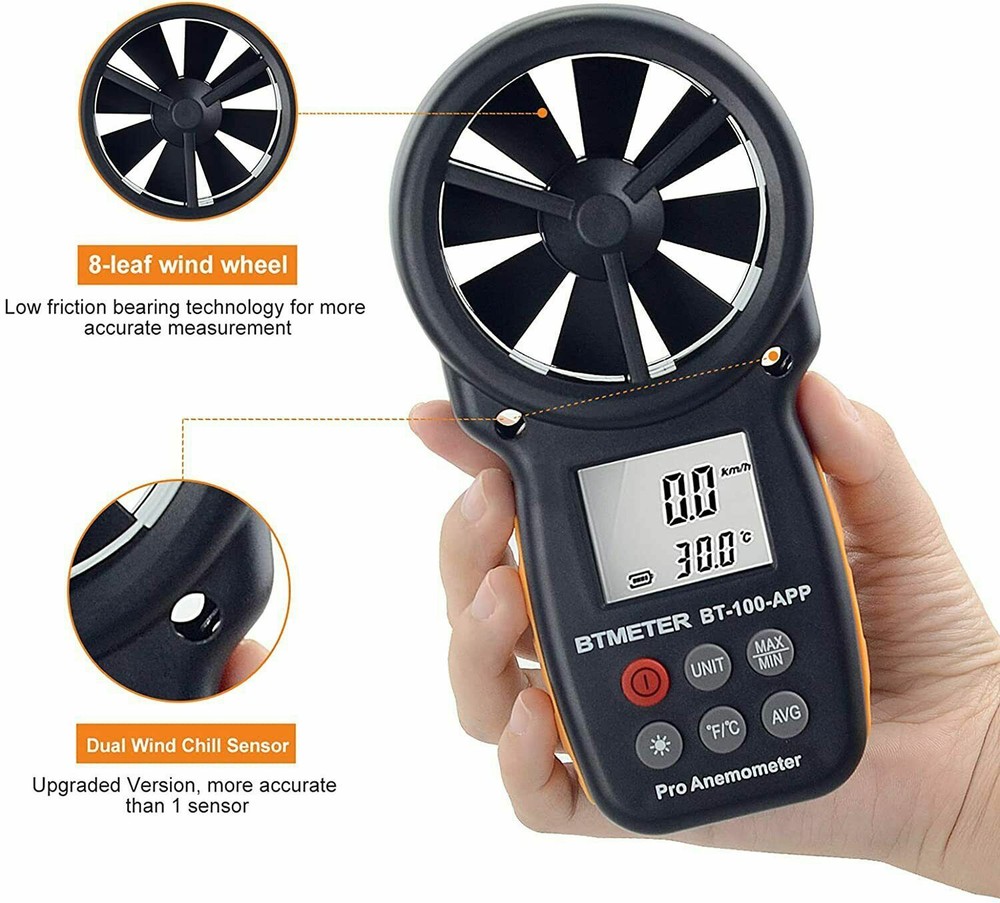 Bluetooth Anemometer Handheld Wireless Anemometer Wind Speed Meter 0.3~30m/s