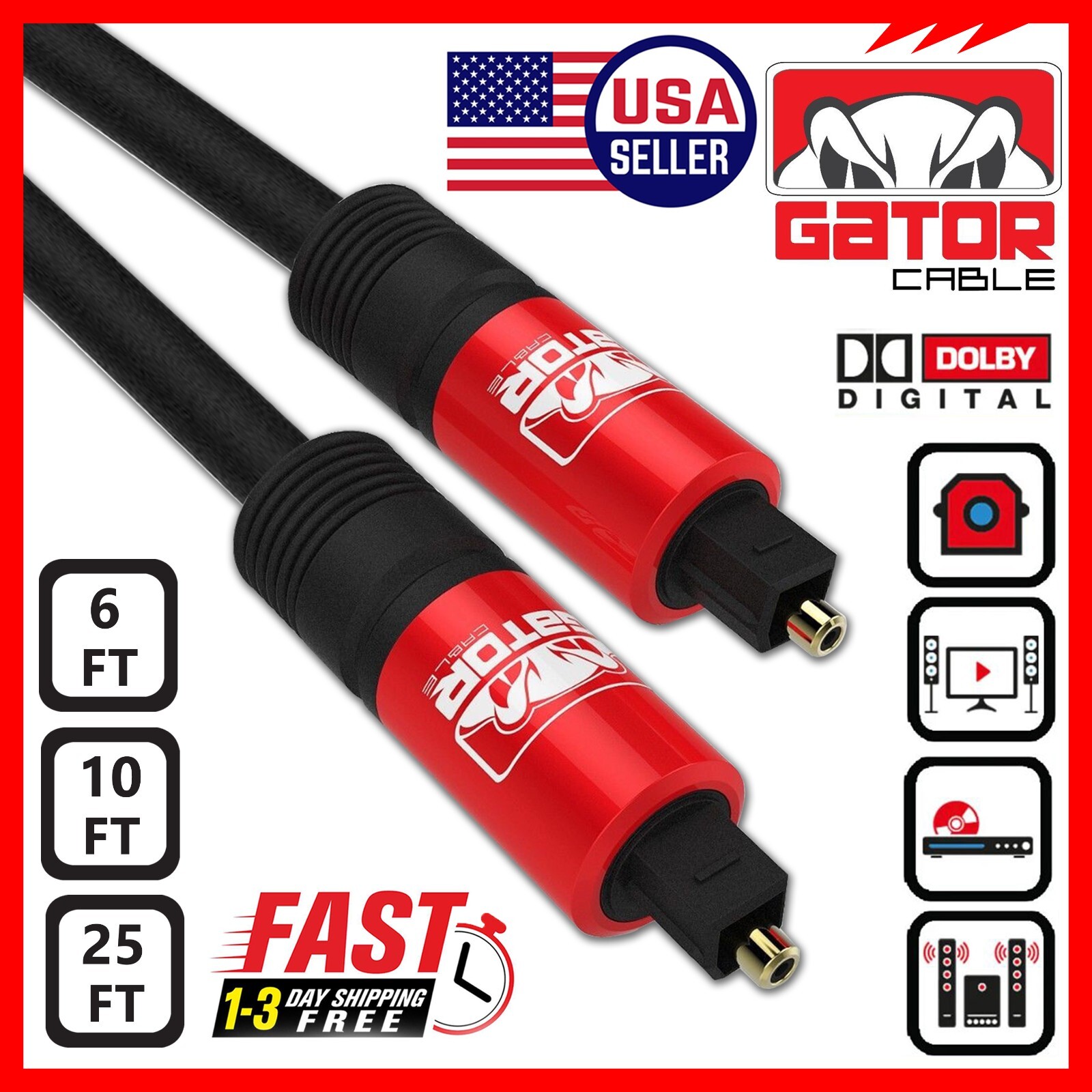 Toslink Optical Cable Digital Audio Sound Fiber Optic SPDIF Cord Wire Dolby DTS