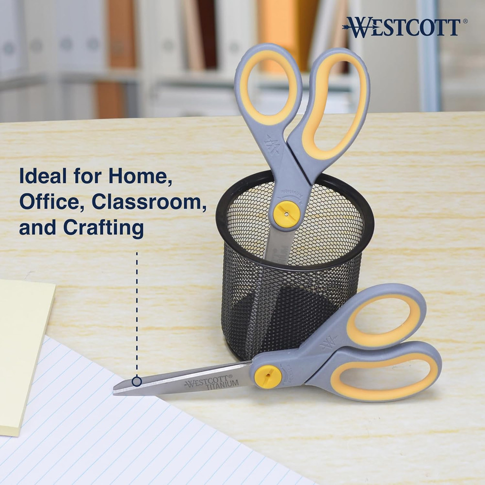 Westcott 8” Titanium Bonded Scissors with Adjustable Glide and Soft Handle, 2-Pa