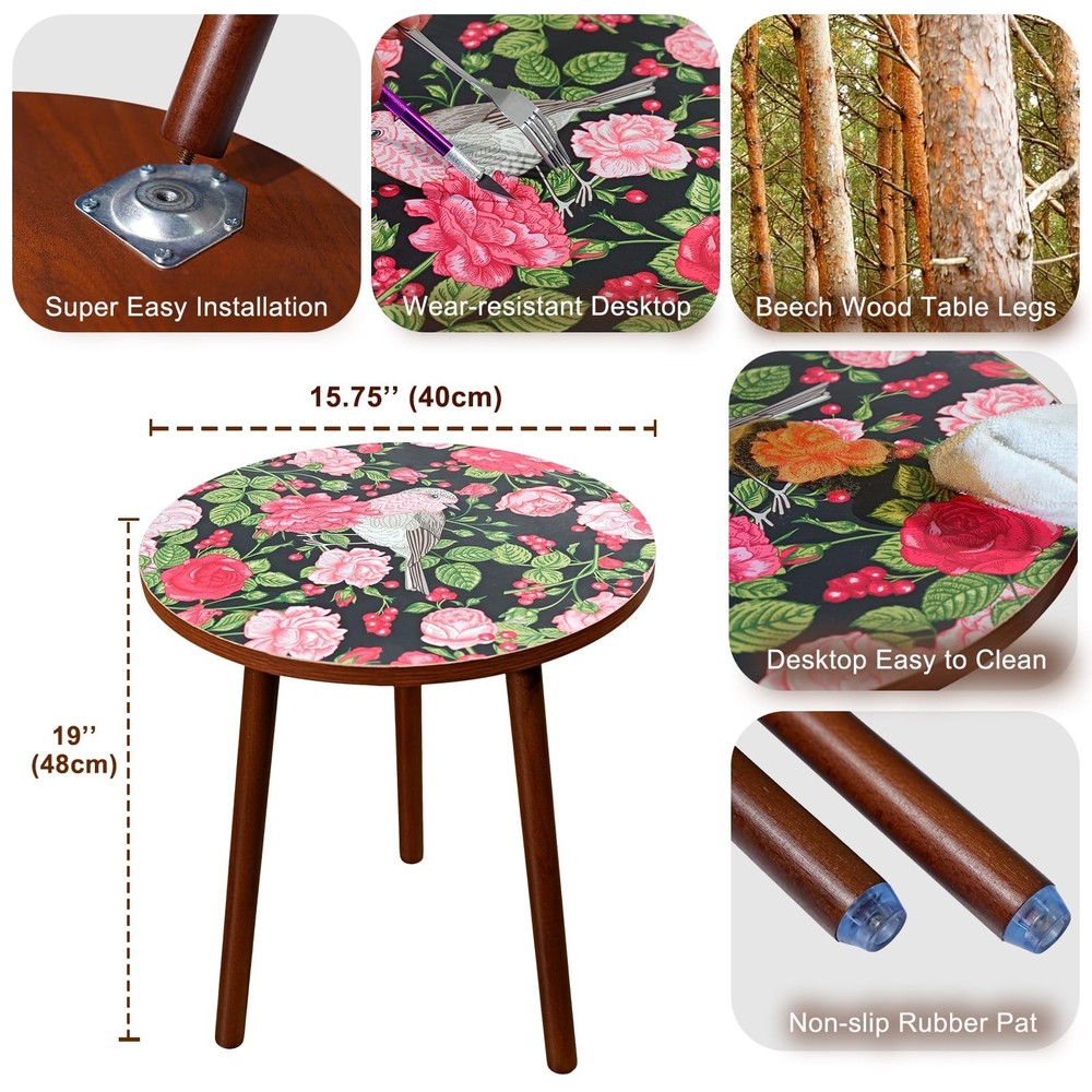 Round Side Table,Mid Century Modern End Table for Couch Bedside,Easy Assembly...