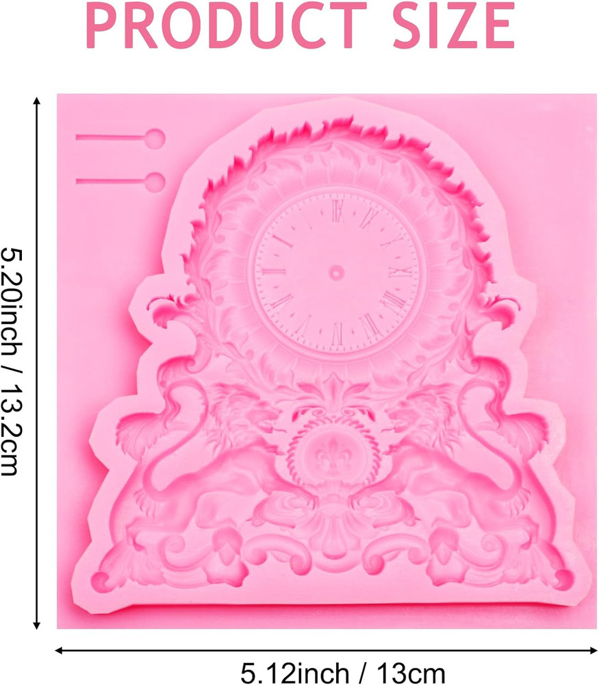 Vintage Clock Design Silicone Mold, Pink Decorative Clock Face Pattern with Orna