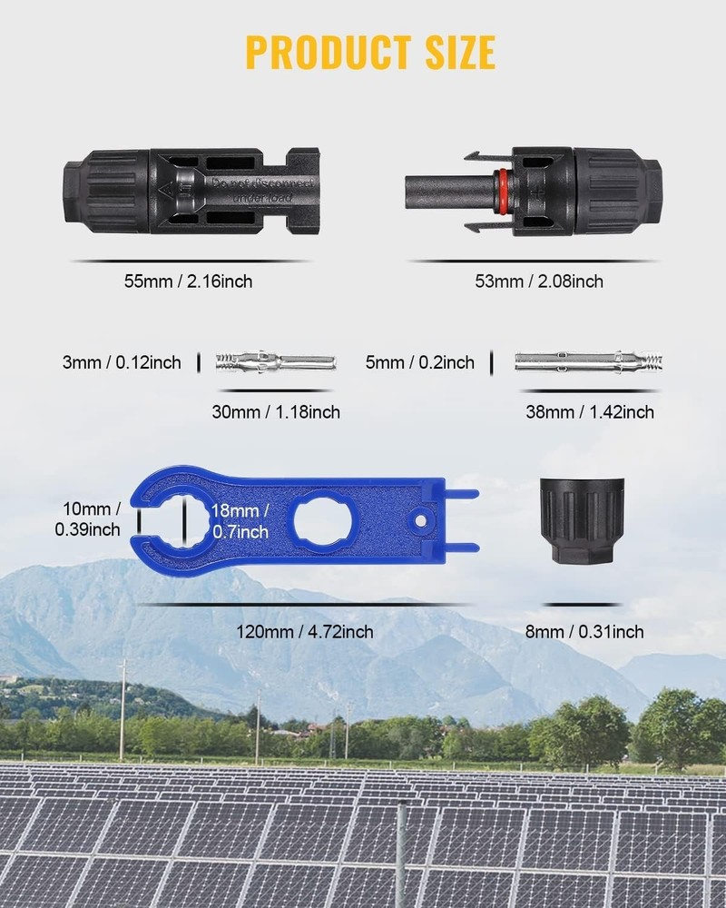 Tinned Copper Solar Panel Connectors - 44PCS Waterproof 10AWG for Reliable Setup