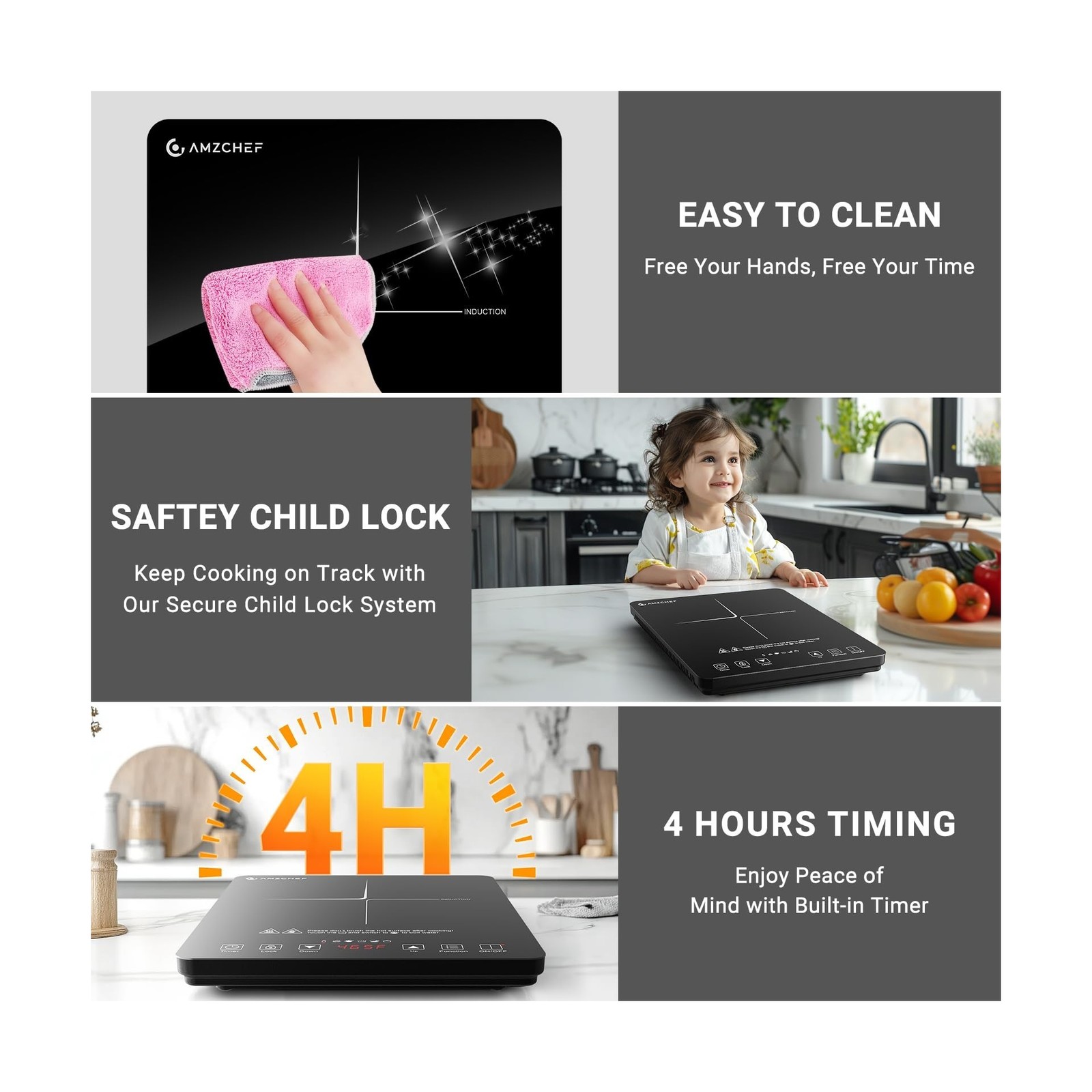 AMZCHEF Portable Induction Cooktop 20 Temperature & Power Levels, 1800W Induc...