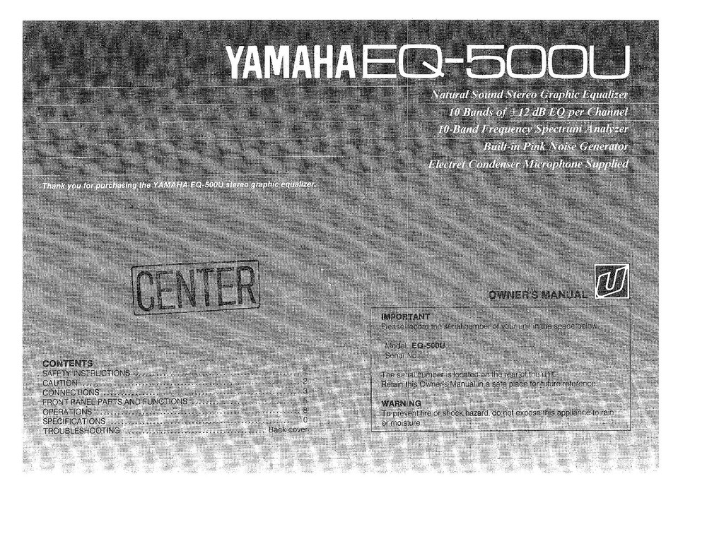 Yamaha EQ-500 Equalizer Owners Manual