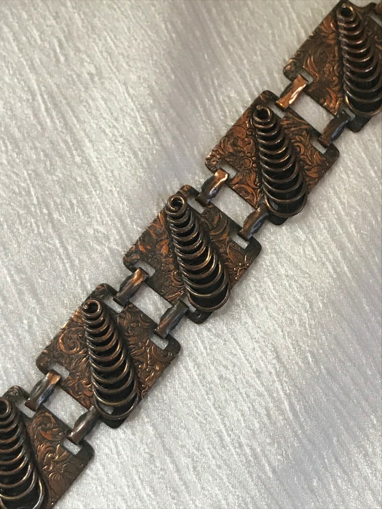 Vintage Wide Solid Copper Embossed Rectangles w Graduated Open Circles Overlay