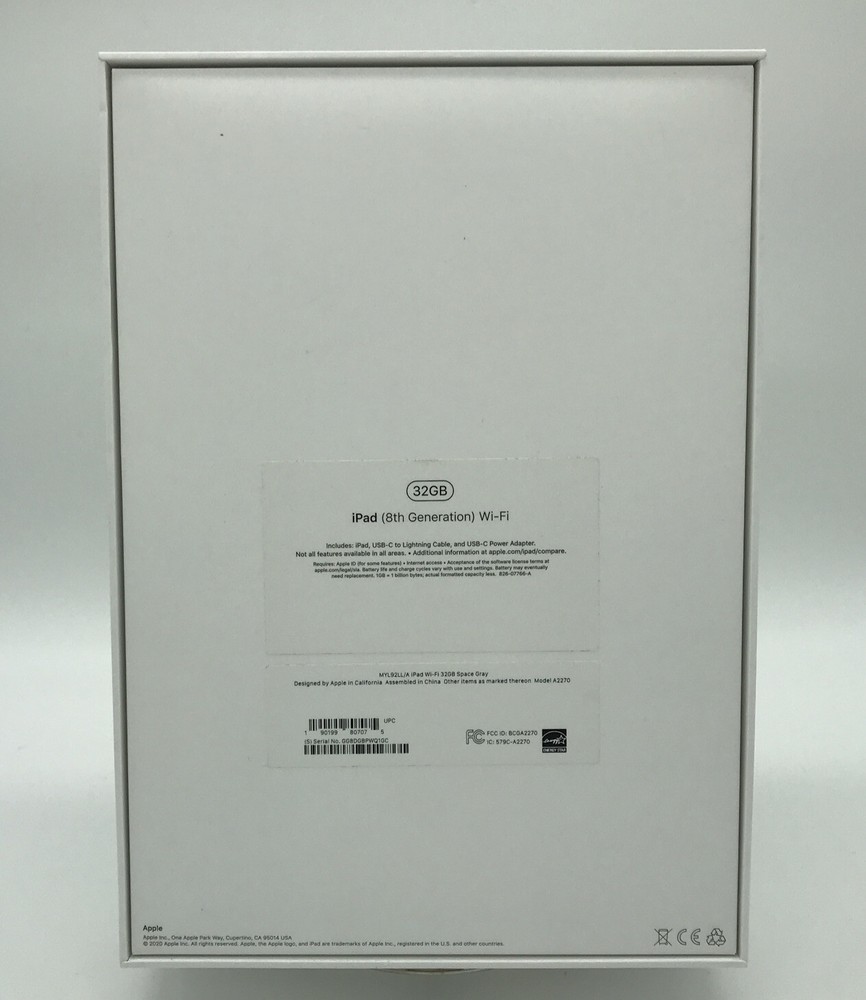 Apple iPad 8th Generation 32GB Wi-Fi Grey EMPTY BOX ONLY + Instructions, Sticker