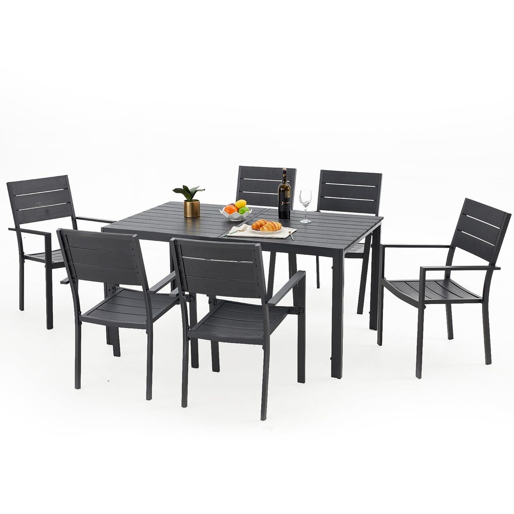 Patio Dining Table Rectangular Outdoor Table w/Umbrella Hole Round Outside Table