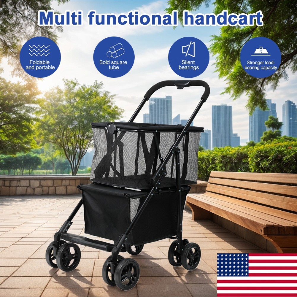 Collapsible Shopping Cart Utility Trolley Cart with Removable Tote&Swivel Wheels