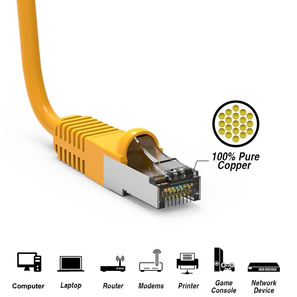 2FT Cat5E RJ45 Ethernet LAN Network FTP Shielded Patch Cable Pure Copper Yellow