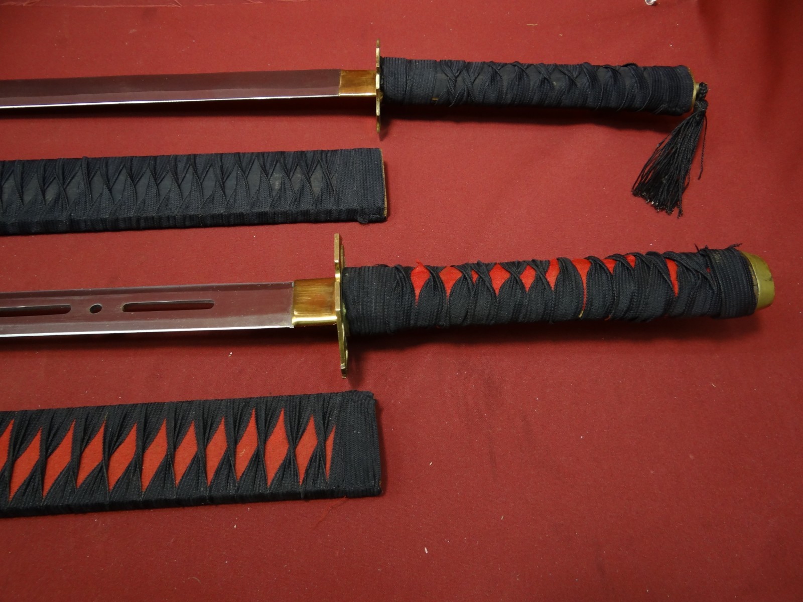 Pair of Contemporary Japanese Type Samurai Swords w/Wood Scabbards