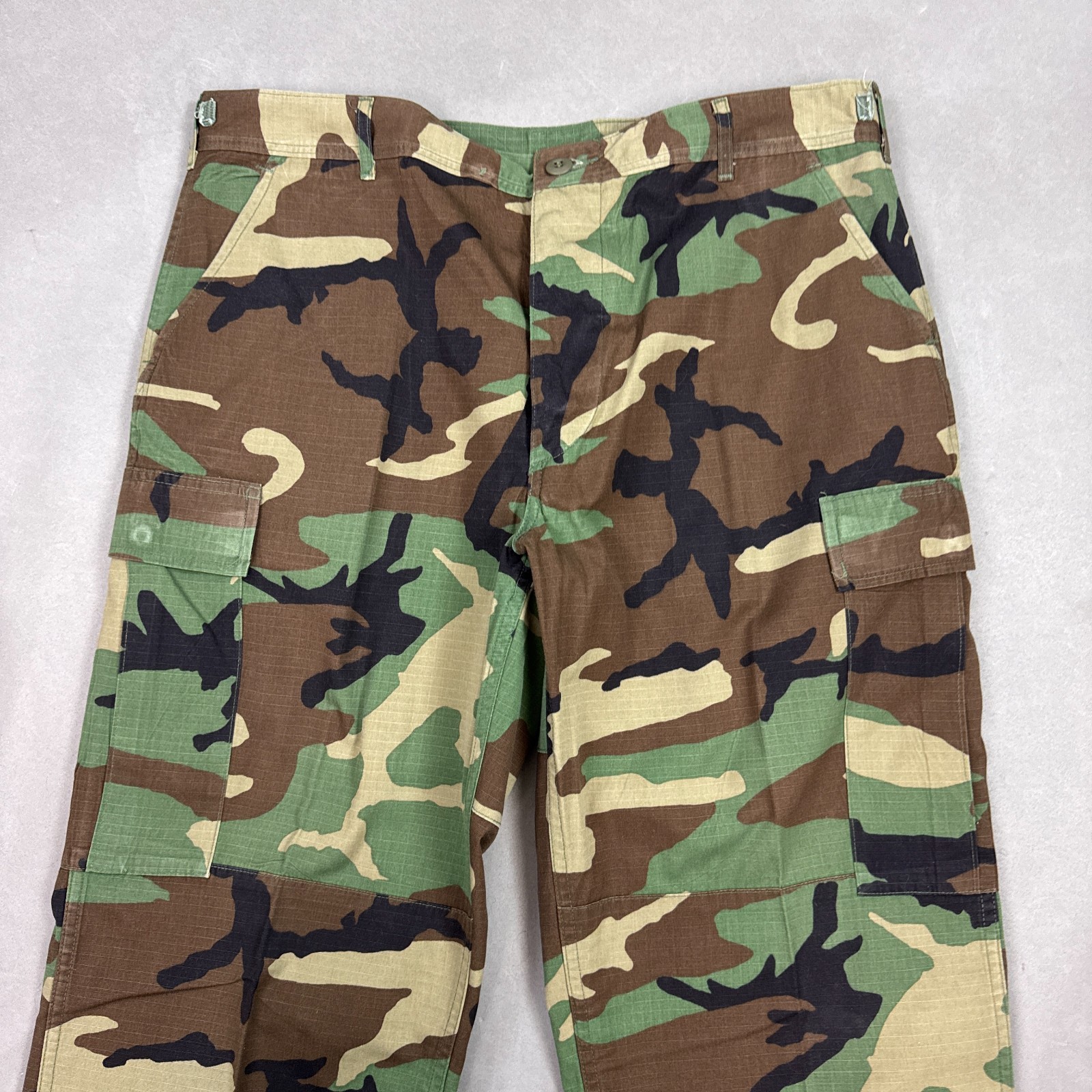 Vintage Military Pants Men 38x32 Green Camo Woodland Trouser Large Reg Distress