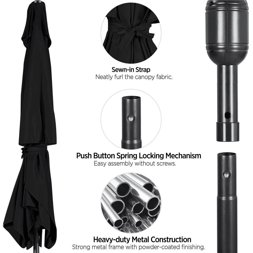 Outdoor Rectangular Patio Umbrella W/ Adjustable Canopy Black