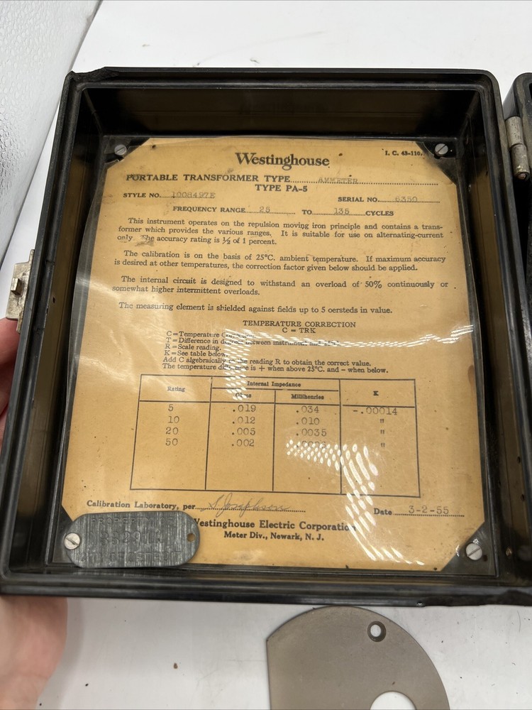 Westinghouse Portable Transformer Type AMMETER Type PA-5 Frequency 25-135 Cycles