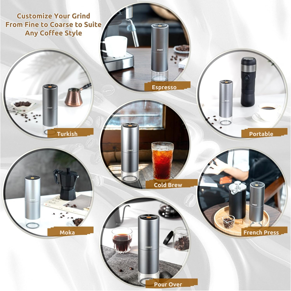 Rechargeable Portable Electric Coffee Grinder with Adjustable Settings